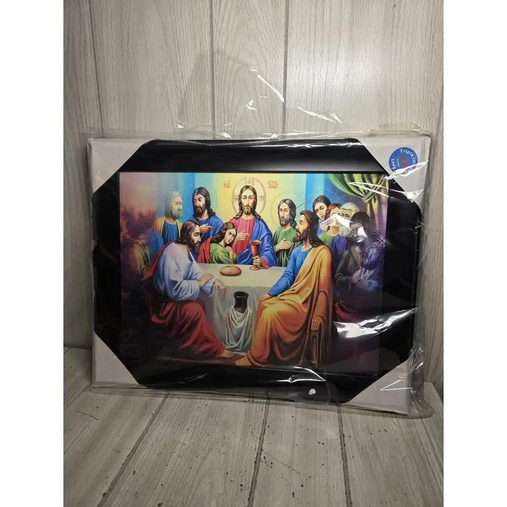 Vtg Lenticular The Last Supper Jesus On The Cross 3D Picture 18x15 Triple Image